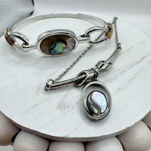 Avon Vintage Abalone Shell Coastal Beachy Bohemian Bangle Bracelet And Necklace